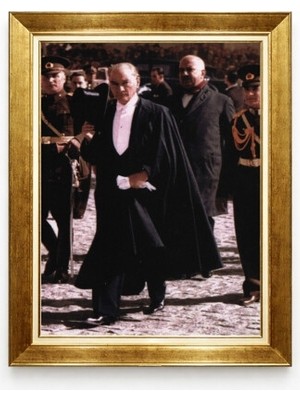 Tablore Atatürk Pelerinli Fraklı Portre Altın Çerçeveli Tablo - Cumhuriyet Şıklığı Duvar Dekoru