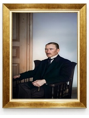 Tablore Atatürk Oturan Poz Klasik Çerçeveli Kanvas Tablo - Retro Dekoratif Tablo