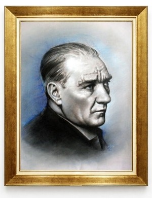Tablore Sanatsal Atatürk Portresi - Karakalem Efektli Modern Kanvas Tablo - Minimalist Duvar Dekoru