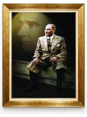 Tablore Atatürk Silüetli ve Takım Elbiseli Tasarım Tablo Lüks Gold Çerçeveli Kanvas
