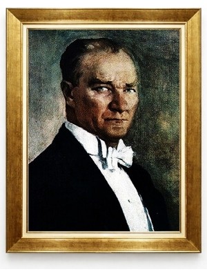Tablore Atatürk Smokinli Klasik Portre Tablo - Altın Varak Görünümlü Çerçeveli Şık Kanvas Tablo