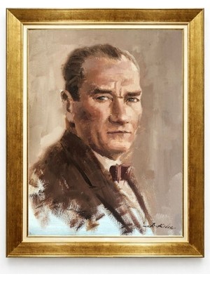 Tablore Atatürk Klasik Yağlı Boya Dokulu Portre Tablo - Lüks Gold Çerçeveli Atatürk Tablosu