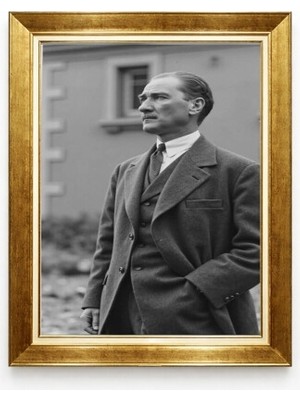 Tablore Mustafa Kemal Atatürk Gri Takım Elbiseli Profil Tablo - Altın Varaklı Çerçeve Duvar Sanatı