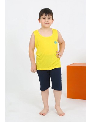 MiraLive Miray- Erkek Çocuk Sıfır Kol Şortlu Sarı Penye Pijama Takımı