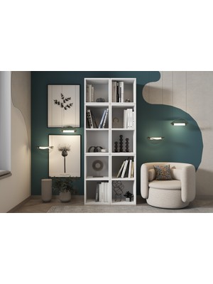 Nettrends Modern 10 Bölmeli Beyaz Kitaplık - Minimalist Tasarım PNR-KTP-1034