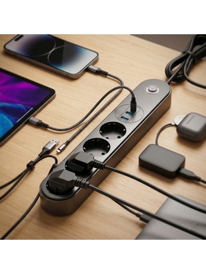 Ozcmax Termall Akım Korumalı 4 Prizli USB Girişli Uzatma Kablosu
