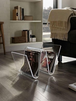 Ru Collection Dekoratif Gazete ve Dergi Standı, Modern Salon Ofis Kitaplık Düzenleyici, Şeffaf Pleksi Dergilik