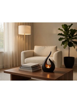 Alpin Pyrra - Alev Formlu  Siyah Dekoratif LED Mum Standı - Organik Pla Biyobozunur - 12X11X17 cm