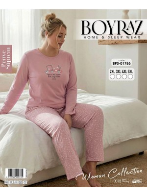 Marmara Qumasch Boyraz BPS-01786 Kadın Battal  Uzun Kollu Pijama Takımı