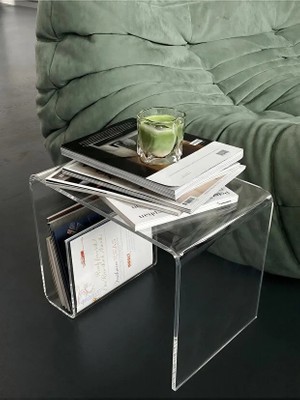 Ru Collection Pleksi Yan Sehpa Dergilikli Modern Akrilik Zigon Sehpa Minimal Tasarım