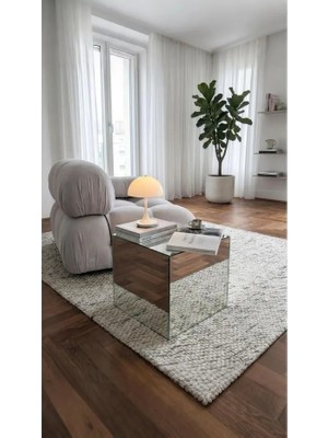 Ru Collection Modern Aynalı Yan Sehpa Cam Dekoratif Kare Sehpa
