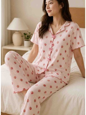 Çilek Desenlı Kaşkorse Pijama Takım