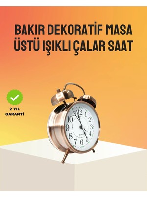 Nuveden Ieg Retro Tarz Bronz Dekoratif Masa Saati Metal Gövde Yüksek Sesli Alarm Glyaln