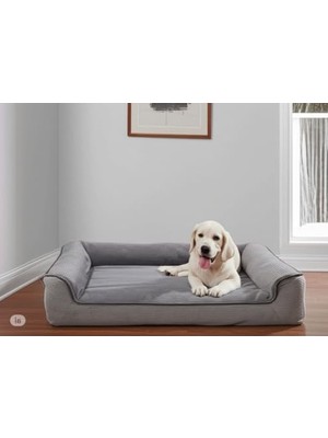 MarkEntegra Premium Sofa Blok Sungerli Alezli Fermuarlı Yıkanabilir Köpek Yatağı (Medium, Gri+Fume)