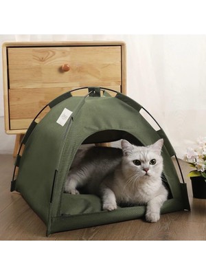 Kedi Kamp Çadırı Kedi Evi Derin Uyku & Serin Yazlık Evi Yumuşak Yatağı Çıkarılabilir Minder (Yeşil, Medium)