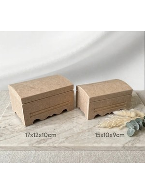 Sekay Ahşap Ham Ahşap Takı Aksesuar Ikili Dekoratif Sandık Kutu