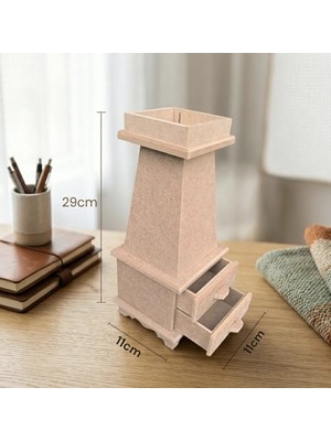 Sekay Ahşap Ahşap Boyanabilir Küçük 2 Çekmeceli Dekoratif Mumluk