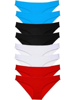 Marsilyan 8 Adet Süper Eko Set Likralı Kadın Slip Külot Siyah Kırmızı Beyaz Mavi
