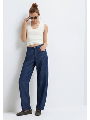 Mavi Tiya Mavi Edition Keten Karışımlı Çizgili Jean Pantolon 1018900-A4227