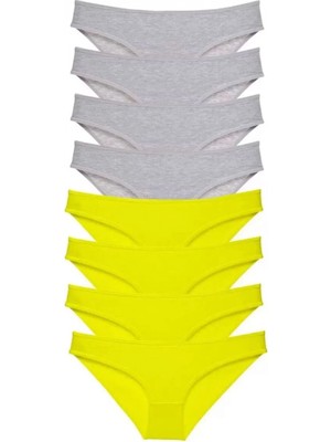 Marsilyan 8 Adet Süper Eko Set Likralı Kadın Slip Külot Sarı Gri