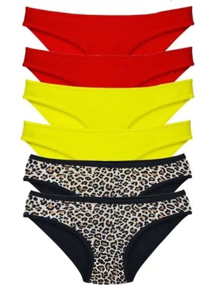 Marsilyan 6 Adet Likralı Kadın Slip Külot Leopar Kırmızı Sarı