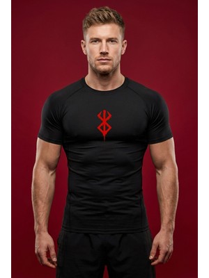 Gymhard Berserk Pro+ Compression Erkek Tişört Düz Desenli Nefes Alabilir Polyester Kumaş ile Slim Kesim