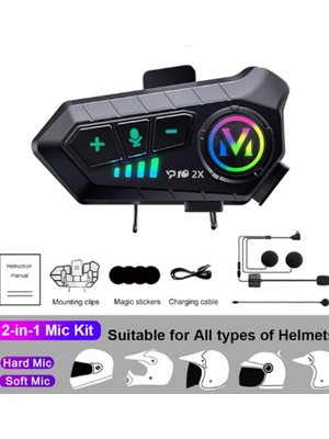 sbodurhome ﻿Y10 2x Motosiklet Kask Intercom Çift Eşleşme Rgb Işıklı Bluetooth Kulaklık 5,3