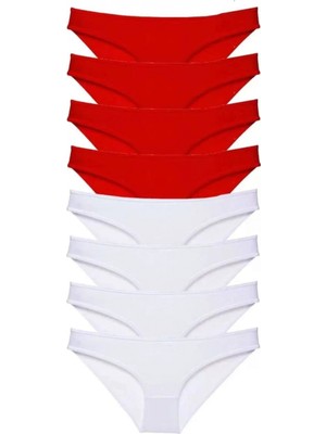 Marsilyan 8 Adet Süper Eko Set Likralı Kadın Slip Külot Kırmızı Beyaz