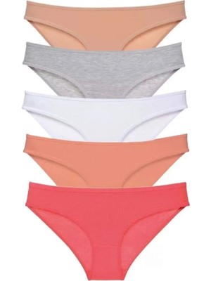 Marsilyan 5 Adet Süper Eko Set Likralı Kadın Slip Külot Ten Gri Beyaz Pudra Fuşya