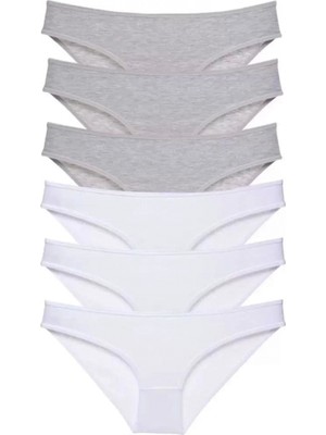 Marsilyan 6 Adet Süper Eko Set Likralı Kadın Slip Külot Gri Beyaz