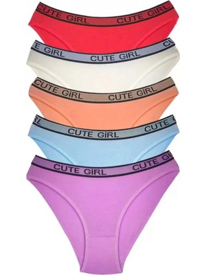 Marsilyan 5 Adet Beli Yazılı Pamuklu Kalın Lastik Kadın Slip Külot