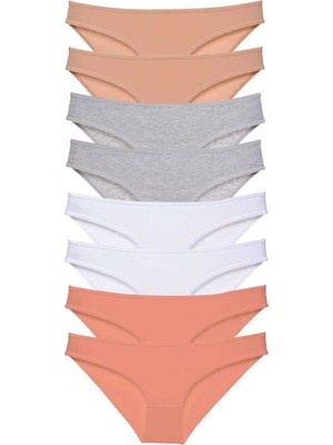 Modanı Seç 8 Adet Süper Eko Set Likralı Kadın Slip Külot Ten Gri Beyaz Pudra