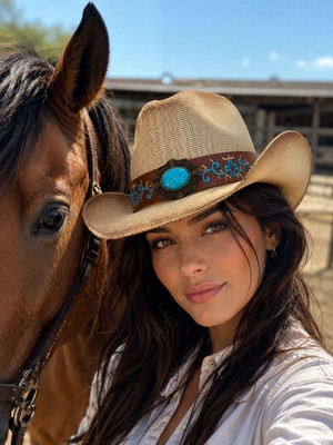 Aydın Şapkacınız Unisex Western Stil Sert Hasır Kovboy Şapkası Günlük ve Festival Kullanımı