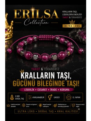 Erilsa Sertifikalı Yakut Terahertz Doğal Taş Bileklik 6 mm Ayarlanabilir Unisex Ultra - Kralların Taşı