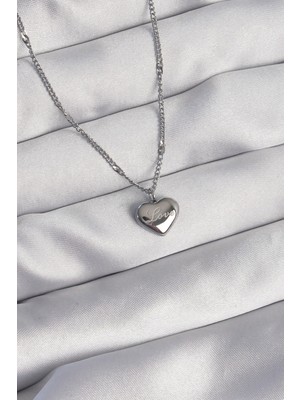 Nuveden Ietaks™ 316L Çelik Gümüş Renk Kalp Model Love Kolye