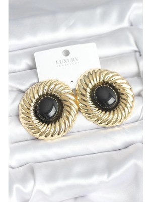 Nuveden Ietaks™ Pirinç Gold Renk Siyah Boncuklu Vintage Kadın Küpe