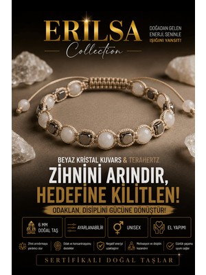 Erilsa Sertifikalı Beyaz Kristal Kuvars Terahertz Doğal Taş Bileklik Ayarlanabilir - Odaklanma Başarı Zeka