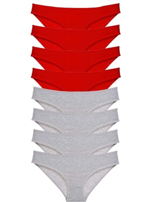 Modanı Seç 8 Adet Süper Eko Set Likralı Kadın Slip Külot Kırmızı Gri