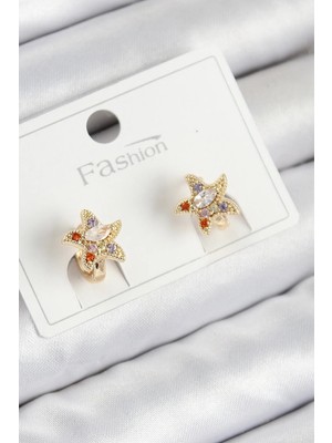 Nuveden Pirinç Zirkon Taşlı Yıldız Model Gold Renk Çocuk Küpe