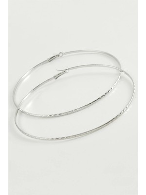 Nuveden Zincir Çizgili Metal Halka Küpe 8-9-10 cm
