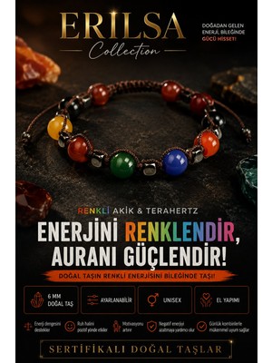 Erilsa Sertifikalı Renkli Akik Terahertz Doğal Taş Bileklik 6 mm Ayarlanabilir Unisex - Nazar Bereket Güç