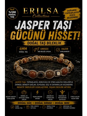 Erilsa Sertifikalı Jasper Taşı Doğal Taş Bileklik 6 mm Ayarlanabilir Unisex Premium Model - Güç Cesaret