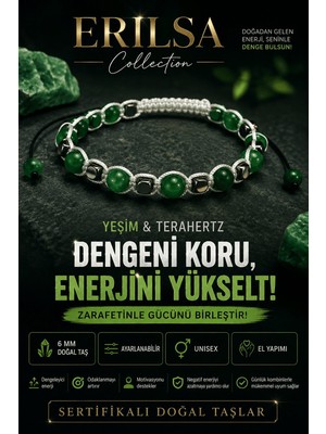 Erilsa Sertifikalı Yeşim Terahertz Doğal Taş Bileklik Ayarlanabilir Unisex El Yapımı - Denge ve Zerafet