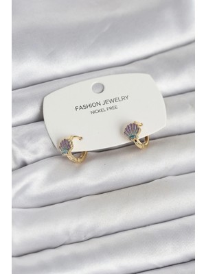 Nuveden Deniz Kabuğu Model Gold Pirinç Çocuk Küpe