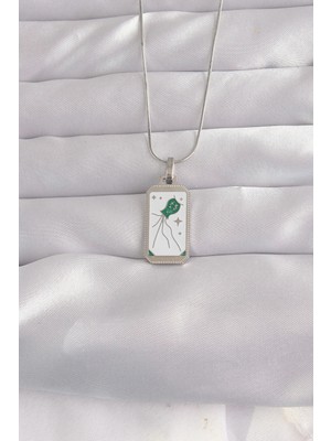 Nuveden Ietaks™ 316L Çelik Gümüş Renk Beyaz Mineli Tarot Kolye