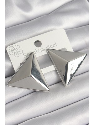 Nuveden Ietaks™ Pirinç Gümüş Renk 3D Üçgen Model Kadın Küpe