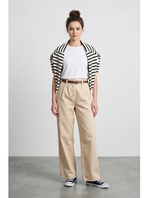 FullaModa Beli Lastikli Kemerli Gabardin Palazzo Pantolon