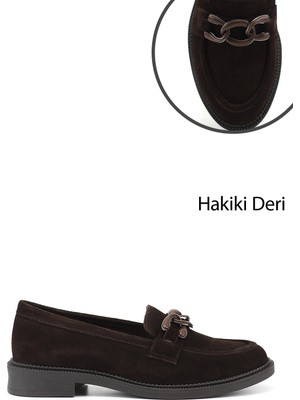 Gönderi(r) Kadın Kahve Süet  Tokalı Hakiki Deri Loafer Ayakkabı