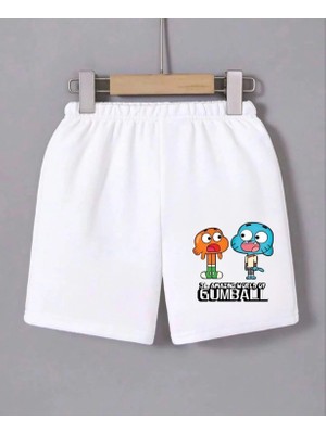 Marsilyan Beli Lastikli Baskılı Mini Şort - Beyaz -