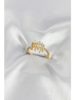 Nuveden Gold Renk Zirkon Taşlı Sütun Model Kadın Yüzük